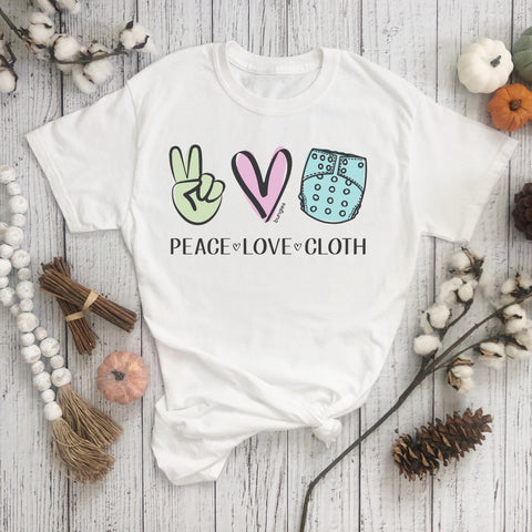 PEACE 💗 LOVE 💗 CLOTH  - Women's short sleeve t-shirt - Loose Fitting - Bungies Diapers