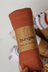 Rust Swaddle Muslin Baby Blanket - Bungies Diapers