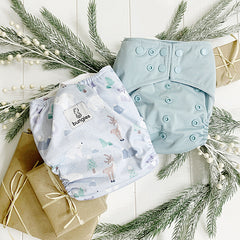 Monthly Bungies Subscription - OPTION 2- Seasonally Inspired Pocket Diaper, Coordinating Solid Diaper and 4 natural Fiber Inserts - Bungies Diapers